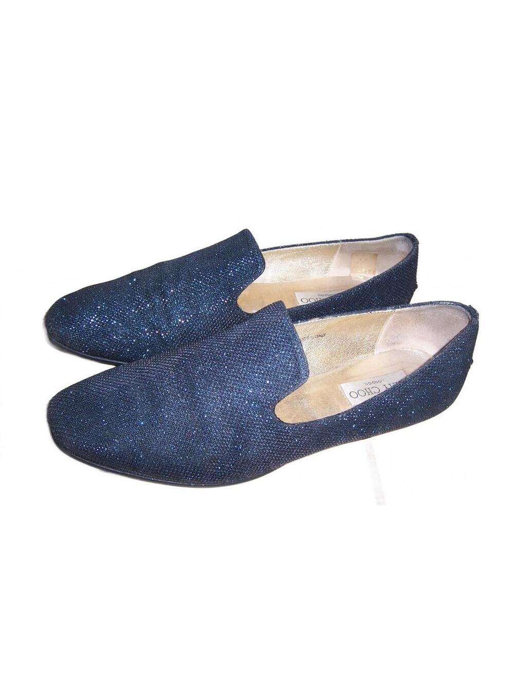 DAMAGED Jimmy Choo Blue Sparkle/Glitter Leather Flats 38/US8